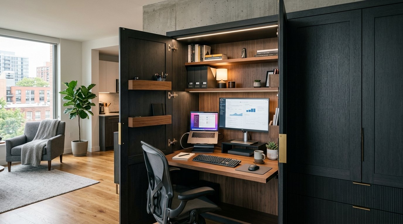 Armários e Estantes Escondem Computador: Soluções Otimizam Seu Home Office